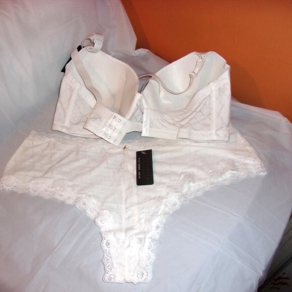 Youmita White Jacquard 40DD Push Up Bra/1XHipster - Picture 8 of 12